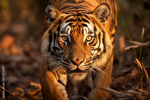 Close-up of a tiger in Tadoba National Park, India. Generative AI photo