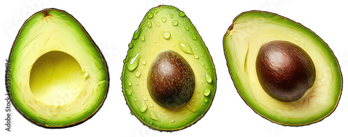 set of avocado isolated on transparent background © Clemency