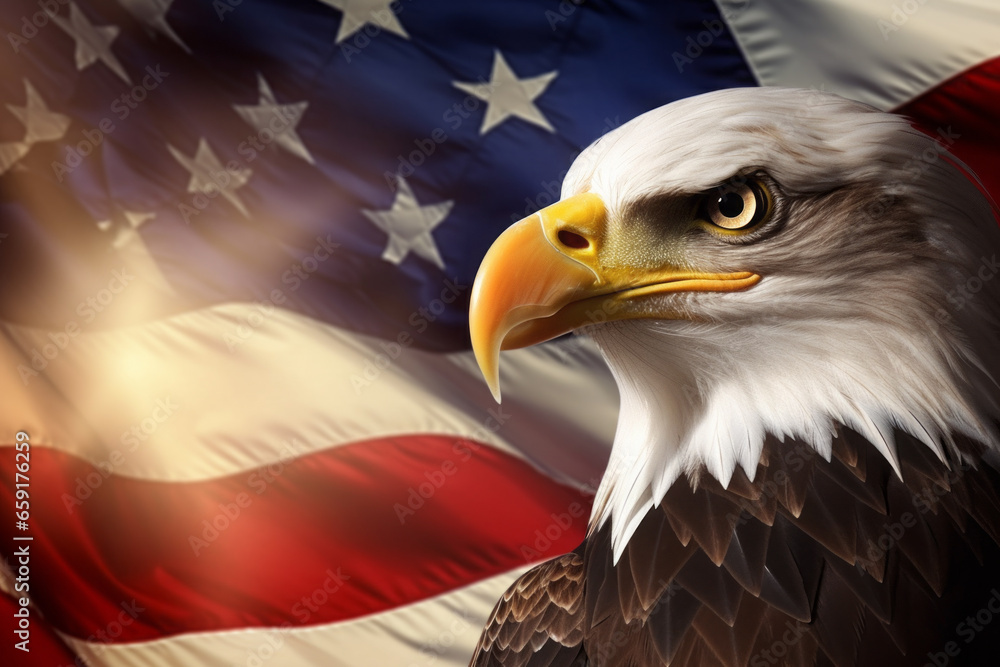 custom made wallpaper toronto digitalAI generated image of eagle against the American flag while celebrating Independence Day