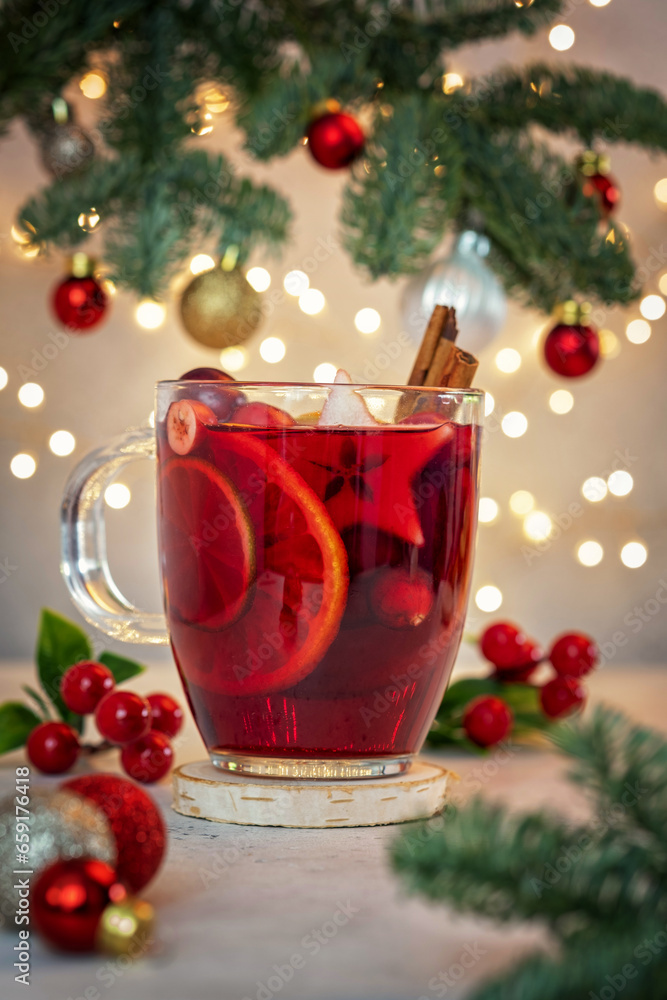 Christmas mulled red wine with spices and fruits Christmas mulled red wine with spices and fruits