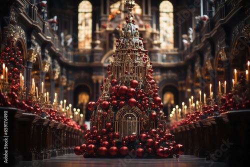 Christmas tree with decoration in the church.