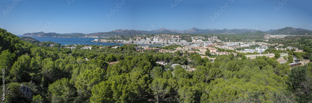 Mallorca, Spain - 8 Oct, 2023: Views of Santa Ponsa from Puig de sa Morisca archaeological site