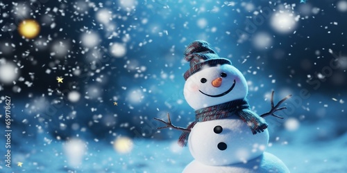 christmas snowy winter snowman snowflakes falling background cinematic © Young