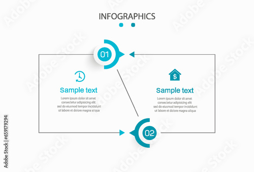 Vector infographic design template with icons and 2 options or steps. Can be used for process diagram, presentations, workflow layout, flow chart, info graph