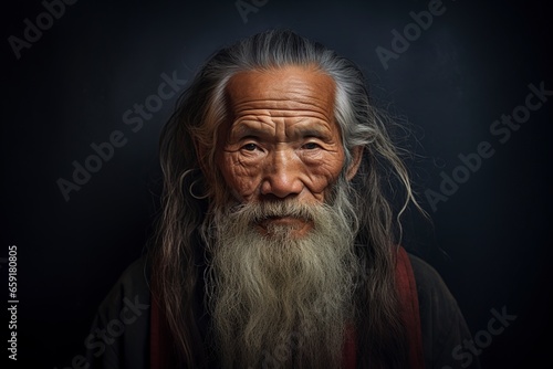 old chinese man with sad expression