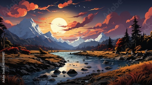 Amazing landscape inspired by Colorado - fictional landmark illustration