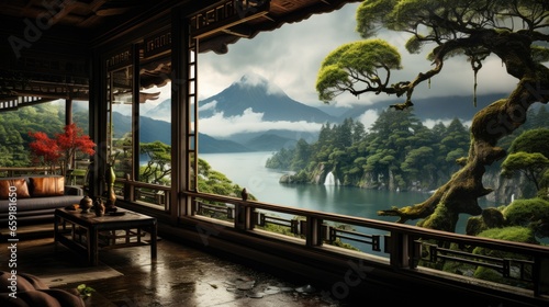 Amazing landscape inspired by Japan - fictional landmark illustration © 4kclips