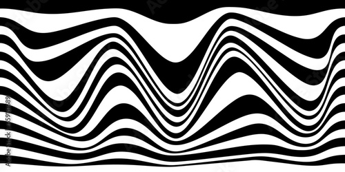 Abstract black and white horisontal lines concept. Wavy pattern with the effect of illusion. Racial flag for various sports and racing events. Vector illustration.