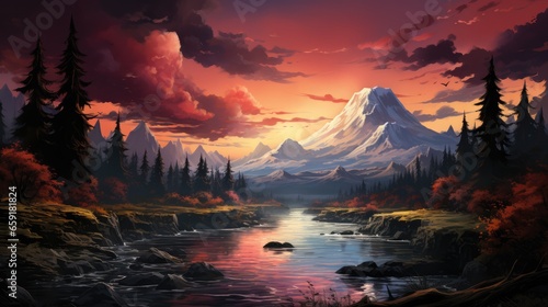 Amazing landscape inspired by Oregon - fictional landmark illustration