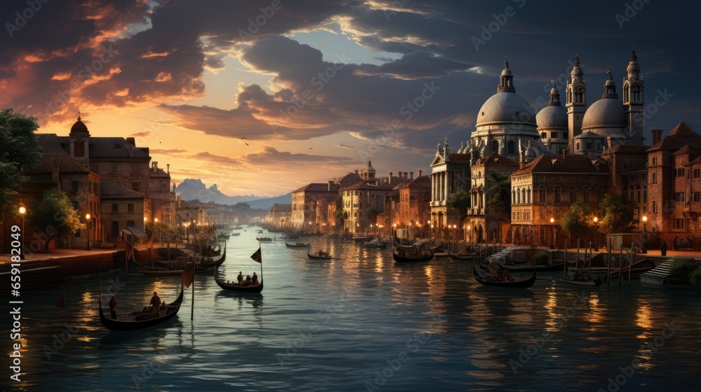 Amazing landscape inspired by Venice - fictional landmark illustration