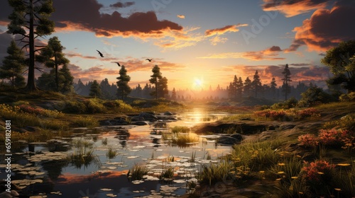 Beautiful landscape inspired by Everglades National Park - fictional landmark illustration