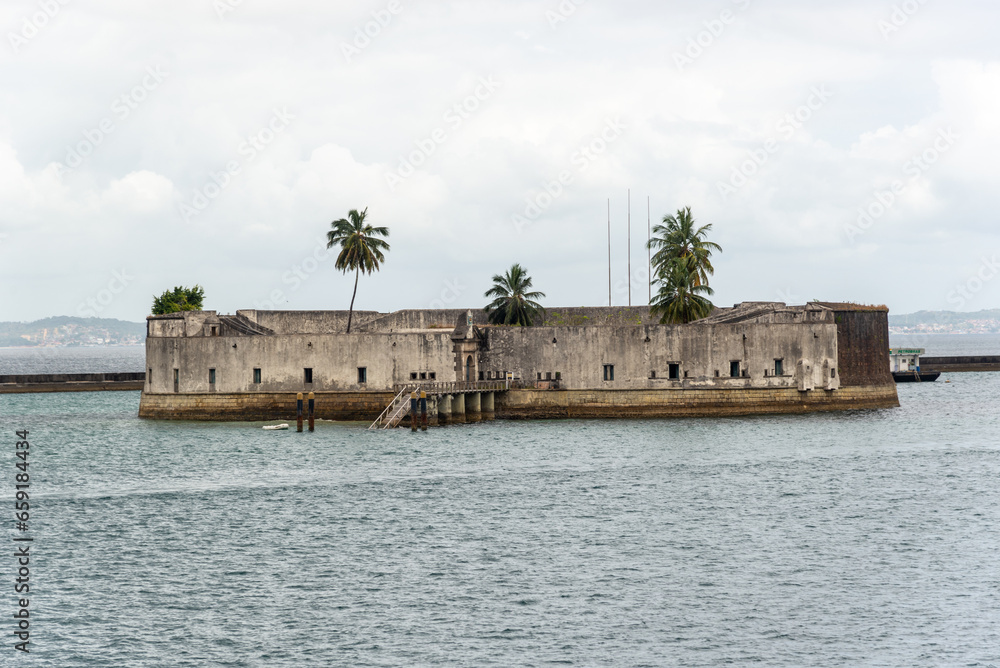 View of the Sao Marcelo Fort in the sea at Baia de Todos os Santos in the city of Salvador, Bahia. View of the Sao Marcelo Fort in the sea at Baia de Todos os Santos in the city of Salvador, Bahia.