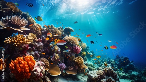 Colorful Underwater Reef with Tropical Fish and Coral Landscape © SpringsTea