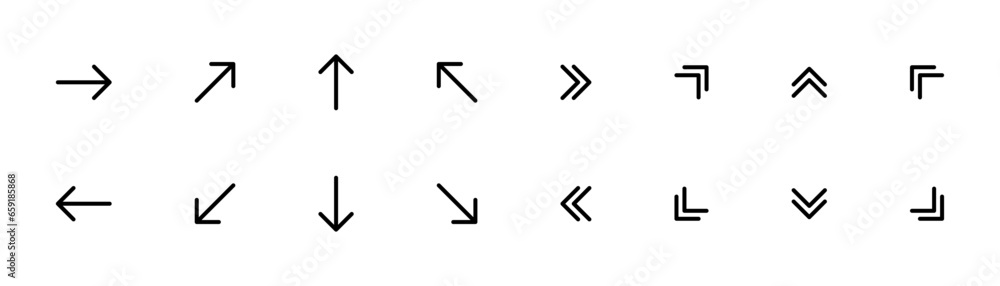 Vetor de direction arrow icon set. right, left, up, down, line icon ...