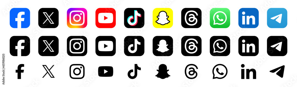 social media icons buttons. social media logo set , facebook, instagram ...