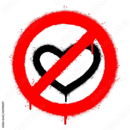 Spray Painted Graffiti No love heart sign Sprayed isolated with a white background. graffiti No love heart sign with over spray in black over white.