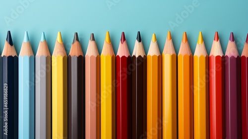 A row of colored pencils on a yellow background. Generative AI
