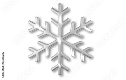Silver chrome snowflake PNG. 3d realistic Christmas decoration isolated on transparent background. Xmas ornament silver snow with bright sparkle