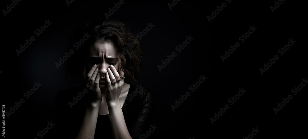 very sad, desperate young woman with obvious signs of depression