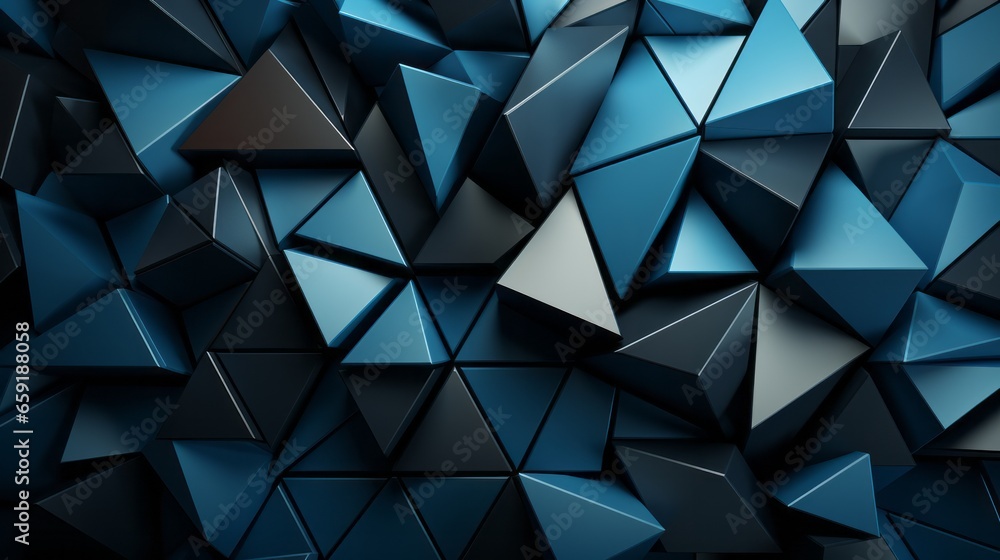 Abstract blue and black angular geometry wallpaper. Generative AI - obrazy, fototapety, plakaty 
