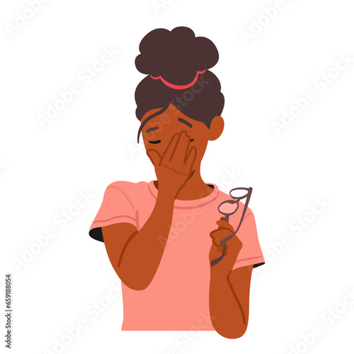 Young Girl With Glasses Rubs Her Tired Eyes, Showcasing The Universal Struggle Of Eye Strain And Fatigue