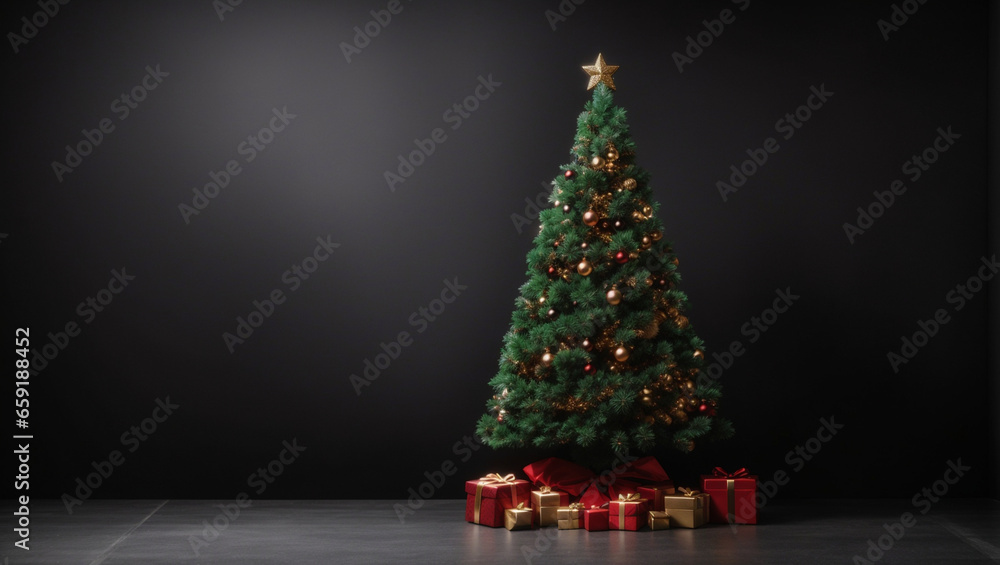 Christmas tree over black background. Backdrop with copy space Christmas tree over black background. Backdrop with copy space