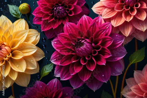 Beautiful colorful dahlia flowers background. Generative ai