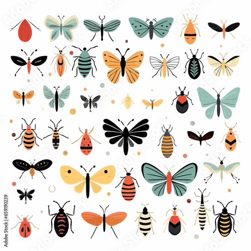 Bugs pattern, background, hand-drawn cartoon flat art Illustrations in minimalist vector style