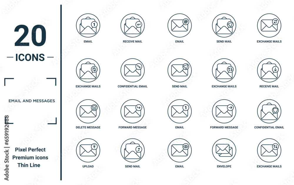 Email And Messages Linear Icon Set Includes Thin Line Email Exchange