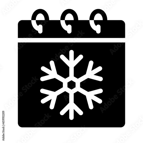 Winter Date Snowflake Calendar solid glyph icon