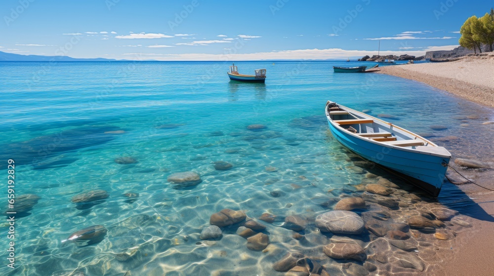 Obraz premium Boats near the beach top view. Generative AI