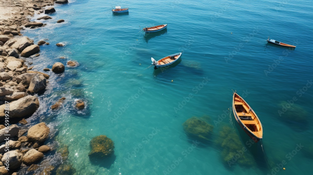 Boats near the beach top view. Generative AI