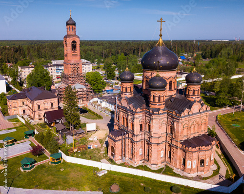 Guslitsky Transfiguration Monastery of city Kourovskoe from helicopter. Moscow region. Russia photo