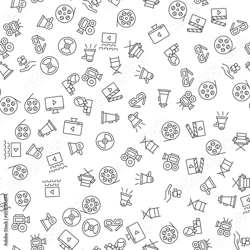 Video Camera, Actress, Movie, Clapper Board, Loud Speaker Seamless Pattern for printing, wrapping, design, sites, shops, apps