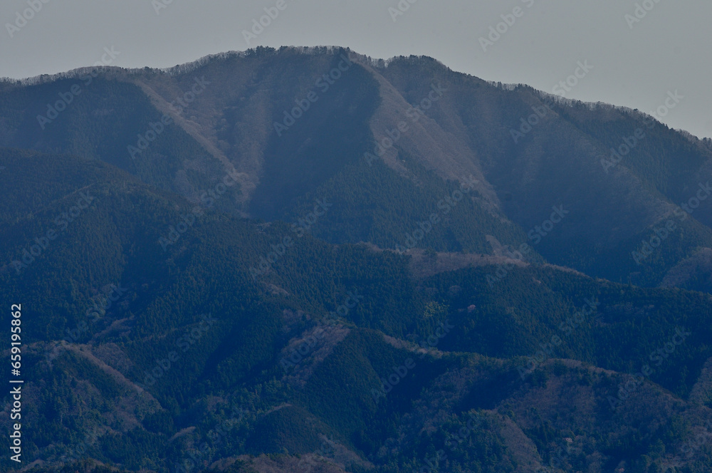 Obraz premium 道志山塊の高柄山山頂から望む奥多摩の醍醐丸 