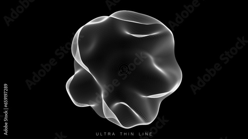 Distorted line spheres. Vector thin line glitch geometry.