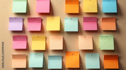 Colorful and pastel sticky Notes straightly arranged. Generative AI