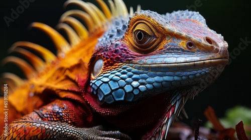 Colorful lizard in close-up detail displaying its. Generative AI