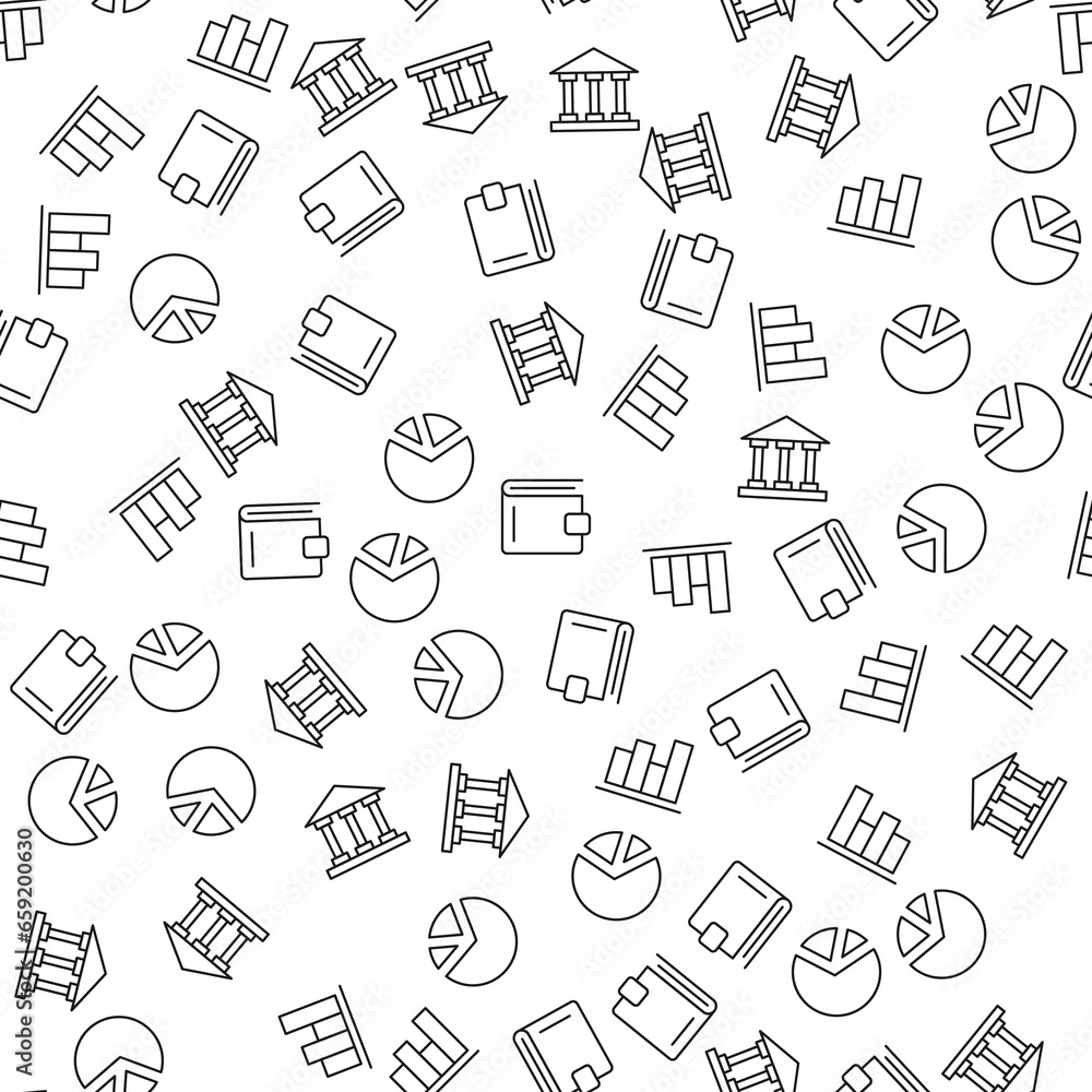 Wallet, Bank, Pie Chart Seamless Pattern for printing, wrapping, design, sites, shops, apps Wallet, Bank, Pie Chart Seamless Pattern for printing, wrapping, design, sites, shops, apps