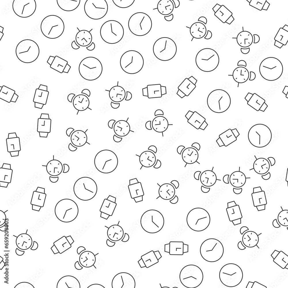 Alarm Clock, Clock, Wristwatch Seamless Pattern for printing, wrapping, design, sites, shops, apps
