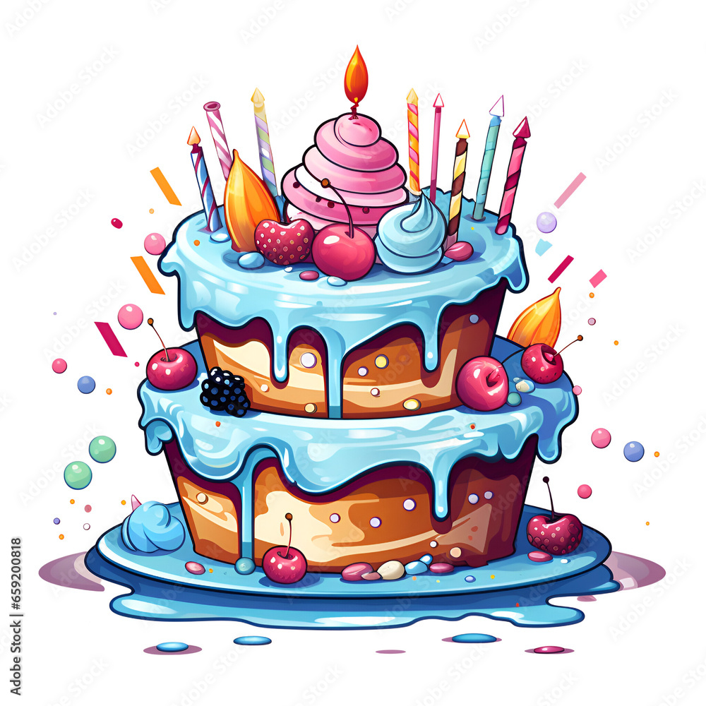 Cartoon Style Birthday Cake Cartoon Cake No Background Applicable to Any Context Perfect for