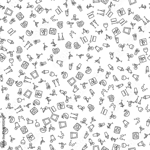 Various Beverages and Drinks Seamless Pattern for printing, wrapping, design, sites, shops, apps