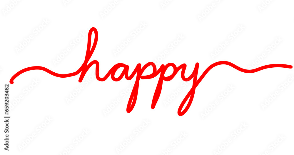 Isolated word happy written in red cursive writing for overlay - obrazy, fototapety, plakaty 