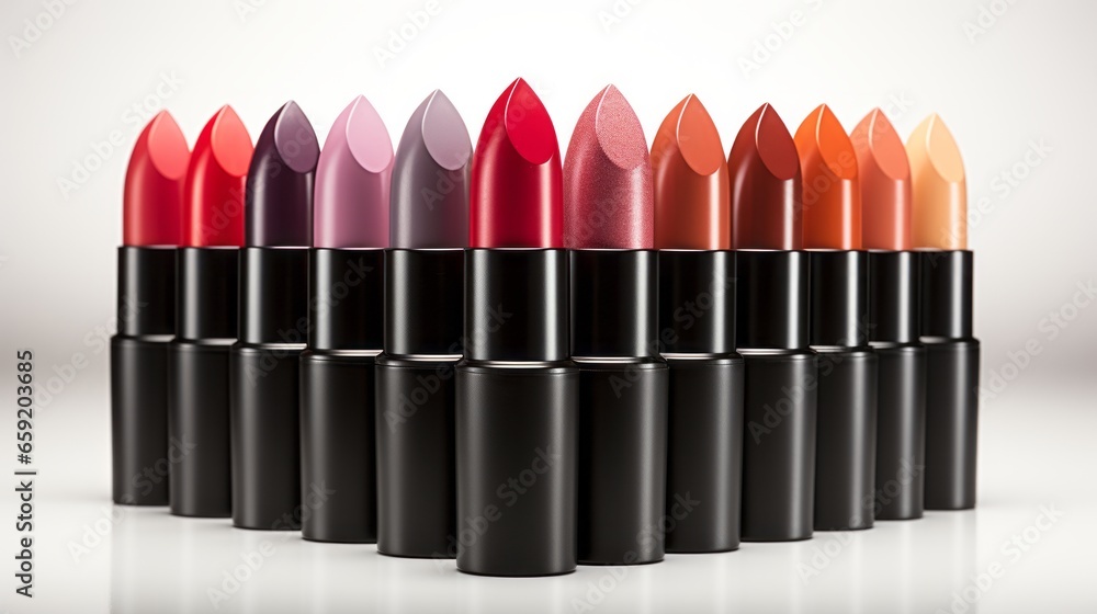 Group of lipsticks on a white background. Generative AI Group of lipsticks on a white background. Generative AI
