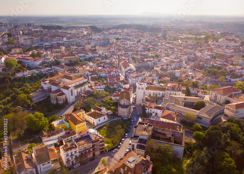 Aerial view of narrow streets and stone houses of Santarem  Portugal