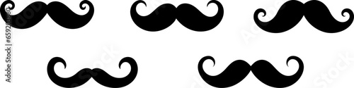 handlebar mustache beard black silhouette vector set
