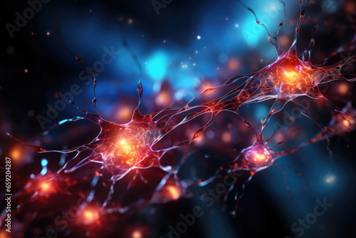 A web of interconnected neurons firing and lighting up, representing the intricate workings of the human mind. Concept of cognitive complexity. Generative Ai.