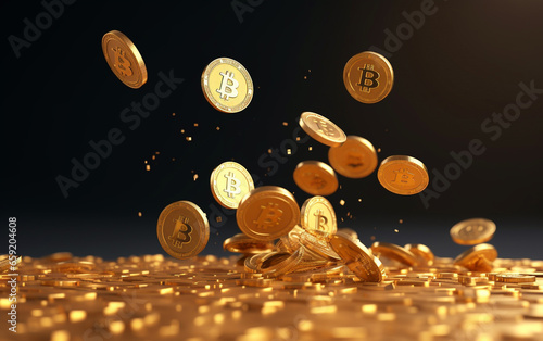 Minimalist Dynamic 3D Render of the Bitcoins Tossed in the Air