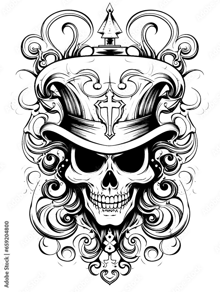 Joker Death Girl's Face Skull Skeleton Tattoo Print Stamp Holiday of the Dead Halloween