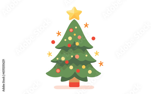 Green Christmas Tree Illustration With Star On Top. Fully Editable All Formats Christmas Illustration. 